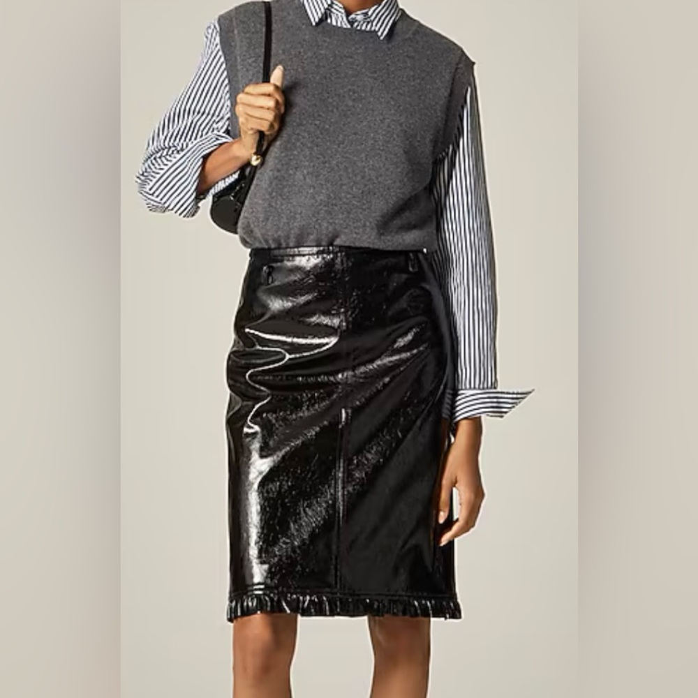 J.Crew Ruffle-trim pencil midi skirt in faux leather